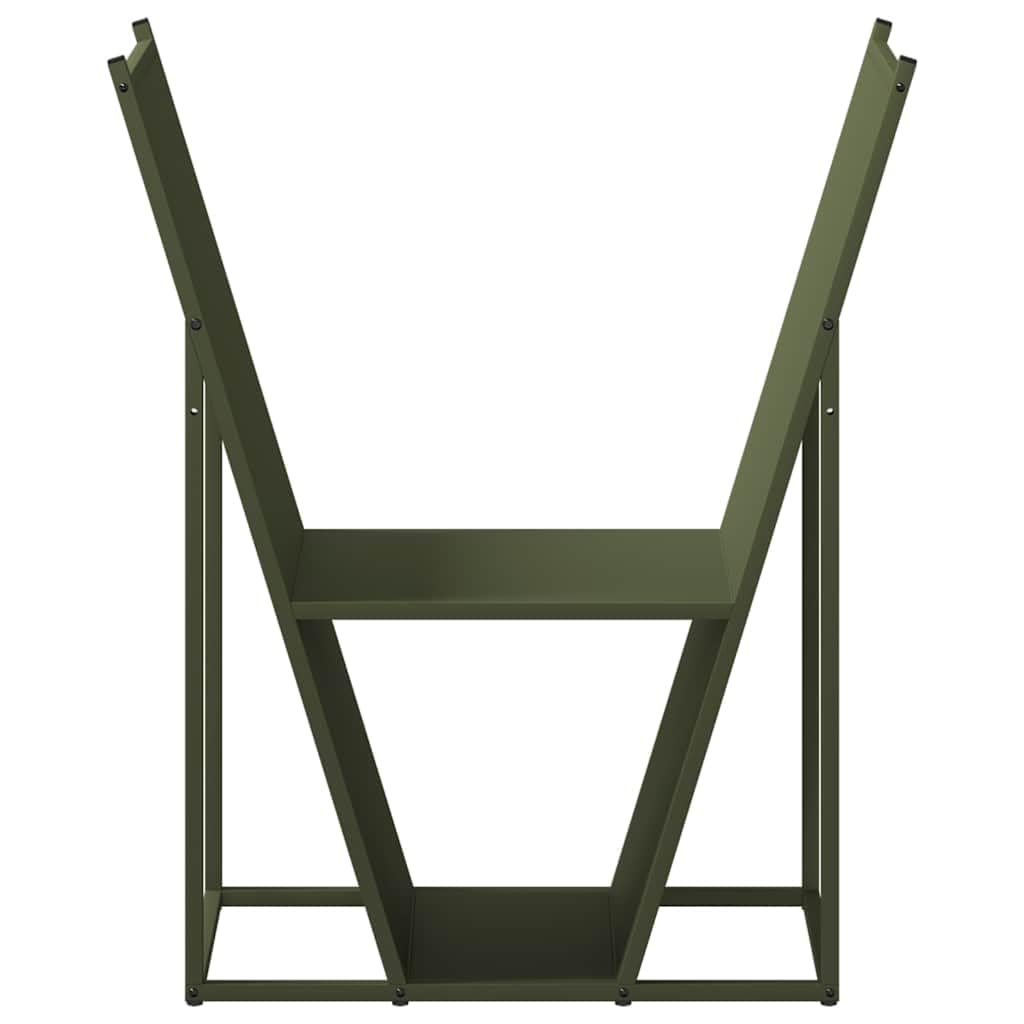 Brennholzregal Olivgrün aus kaltgewalztem Stahl 69,5x35x81 cm, Feuerholzständer mit großer Traglast, Holzkorb zur Scheitholzablage für Kamin, Ofen, Terrasse, Garten, Innen- und Außenbereich