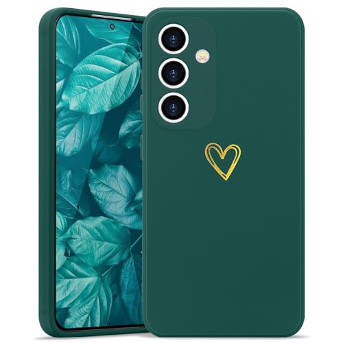 Wirvyuer for Samsung Galaxy S24 Case Cute Heart Pattern Soft Shockproof Protective Silicone Phone Case for Women Girls, Green