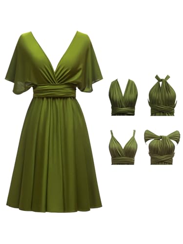 Women's Short Infinity Dress for Wedding A Line Twist Wrap Convertible Transformer Bridesmaid Dresses with Bandeau Clover Plus Size