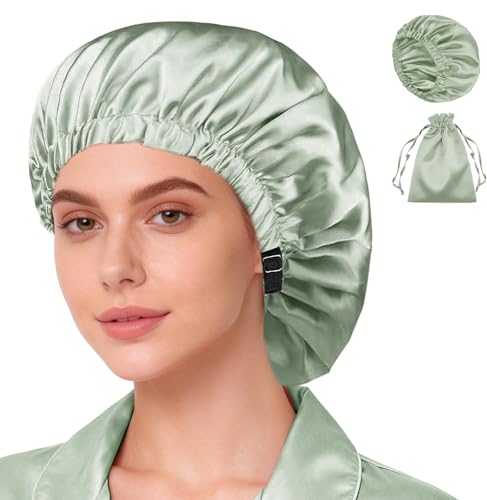 Yanibest Satin Lined Shower Cap for Women Reusable Waterproof, Frizz Free & Large Bath Cap with Soft Elastic Band, Luxury Hair Protection Caps (Peachy Pink)