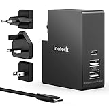 Inateck USB C Ladegerät, 30 w Power Delivery Port und 2 USB A Ports(15W), Kompatibel mit MacBook Air 2018, iPad Pro 2018, Ink. 2m USB C Kabel, Schwarz