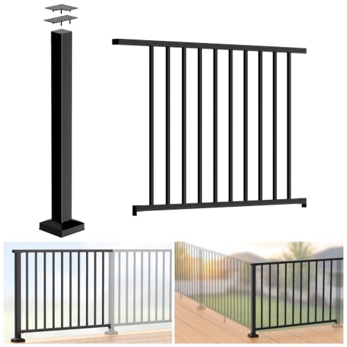 Image of Complete 36 in. H x 4 ft W 6063 Aluminum Deck Railing Extension Kit | 1 Panel, 1 Post, Add‑On Kit for Complete Level Railing System,Corner Decking, Length Cuttable Easy DIY, Modular