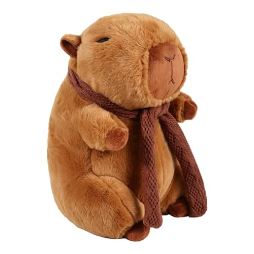 TYSM-CC 25 cm Peluche Capibara Kawaii con Bufanda Marrón, Super Suave y Realista, Ideal para Niños y Niñas como Juguete de Abrazo y Cojín Agradable para Dormir o Decoración