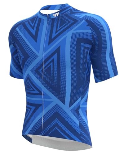 Wulibike Men's Cycling Jerseys Short Sleeve Bike Biking Shirts Full Zip with Pockets Road Bicycle Clothing Blue S