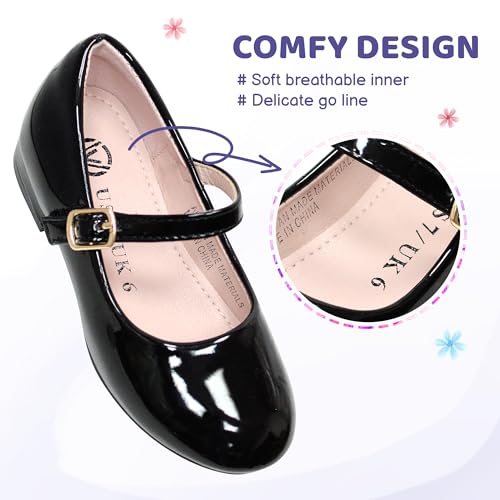 LseLom Girls Dress Shoes Mary Jane Shoes for Girls Low Heel Princess Hook and Loop Dance Shoes Party Wedding Flats for Little Girls Black Toddler 9 by LseLom - Used condition - Image 5