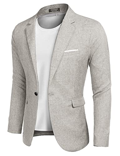 COOFANDY Blazer Herren Regular Fit Sakko Herren Sportlich Modern Leinen Anzugjacke Freizeit Sakkos Hellgrau XL
