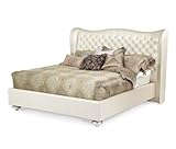 Michael Amini AICO Hollywood Swank Creamy Pearl Tufted White Leather and Crystal Queen Bed 4PC Bedroom Set