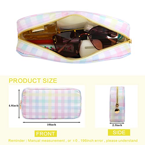 Monoblanks Nylon Small Makeup Pouch Bag Cute Travel Cosmetic Bag For Women And Girls（Plaid） #TOP3