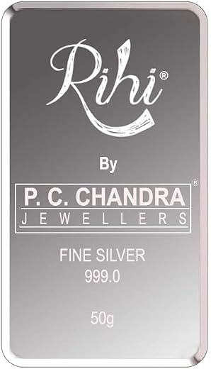 Rihi By P.C. Chandra Jewellers 999 Purity Silver Bar cum Coin 50 Gram, New Item Dimensions: 3.6 X 5.23 Centimeters
