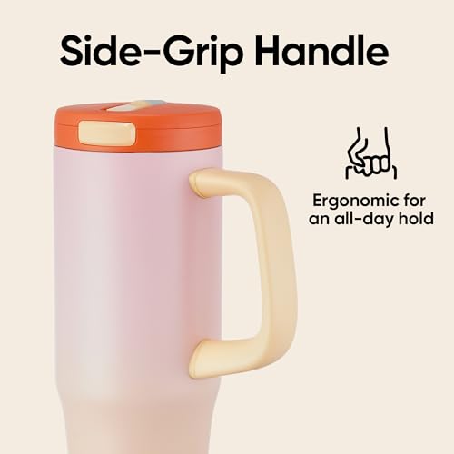 Image of Fijinhom 32 oz Tumbler with Handle, 304 Stainless Steel Insulated Water Bottle Keeps Cold 24 Hours, Water tumbler with flip straw, Insulated Coffee Mug, Travel Cup for Sports & Gifts, Honey Peach