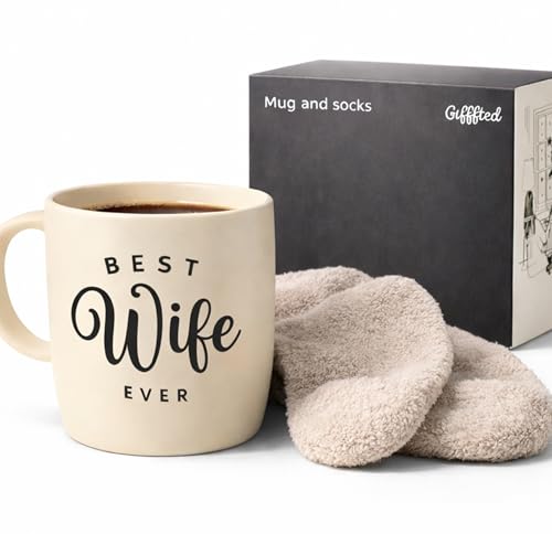 Triple Gift Wife Mug & Socks Set, 380ML, Cream