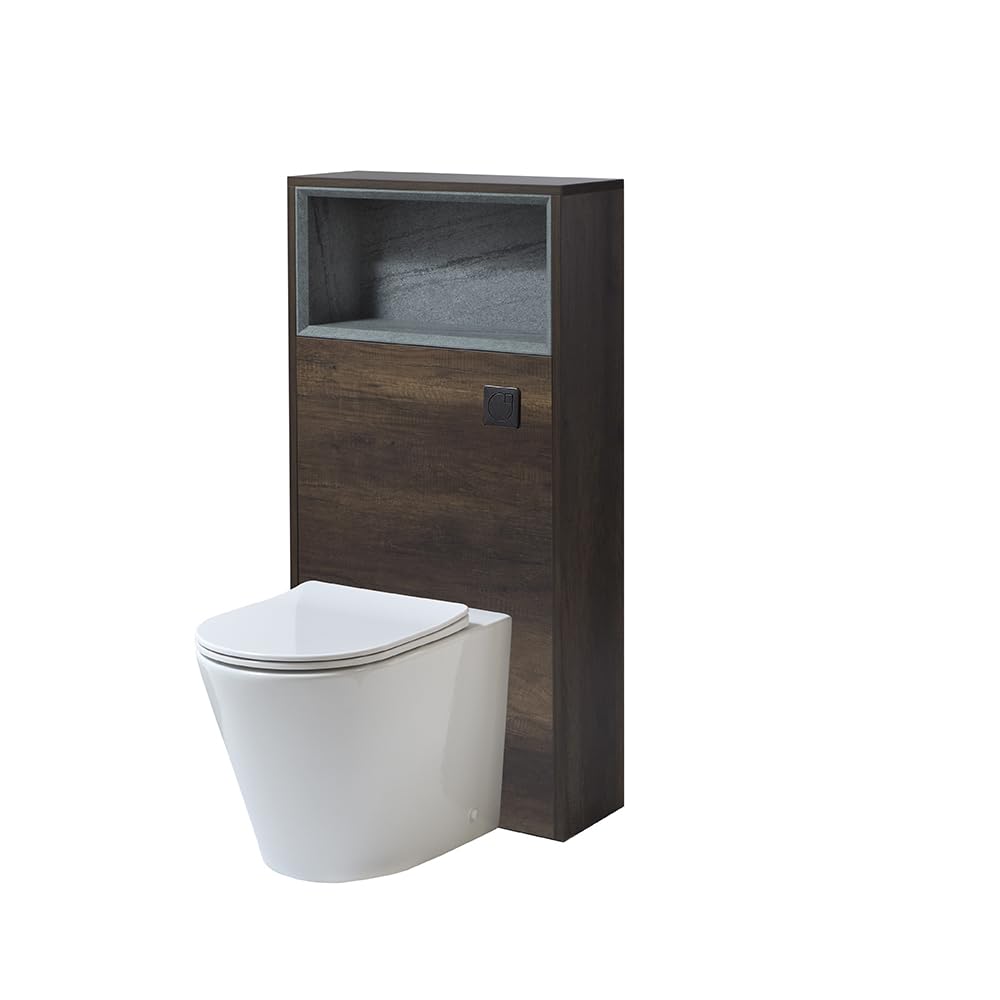 Milano Dark Oak Unit / Black Flush Bexley 600Mm Dark Oak Bathroom Wc Unit Shelf Back To Wall Toilet
