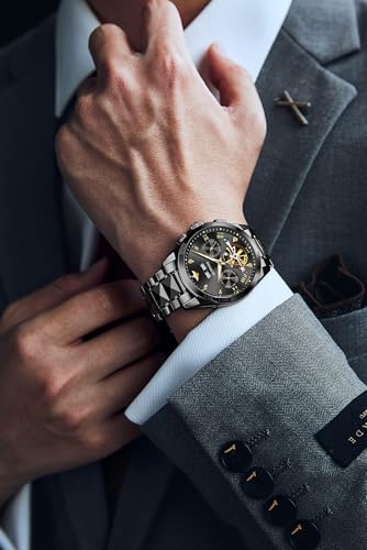 Image of OLEVS Men's Gold Skeleton Watch Automatic Mechanical self Winding Luxury Dress Stainless Steel Waterproof Luminous Wrist Watches