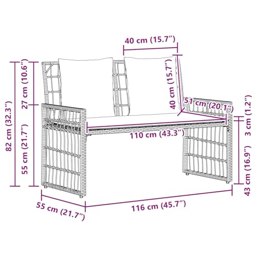 Banc de jardin résistant aux intempéries gris foncé avec dossier de terrasse