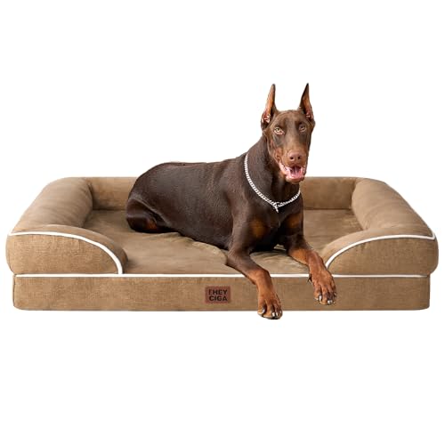 EHEYCIGA Orthopädisches Hundebett Grosse Hunde, 122x89cm, Memory Foam Hundekorb XXL, Waschbar Hundesofa Wasserdicht rutschfest, Hundecouch mit Hohem Rand, Kamel