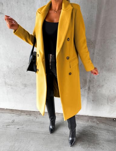 Image of IDEALSANXUN Womens Long Wool Coat Double Breasted Trench Coat Fall Winter Clothes