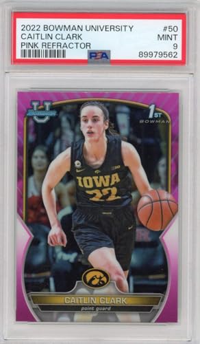 Graded 2022 Topps Bowman University Caitlin Clark 50 Pink Refractor Rookie RC Basketball Card PSA 9 Mint