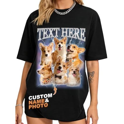 Custom4U Custom Cat Dad Dog Mom Shirt with Picture & Name Personalized Pet Face Shirt Bootleg Rap Tee Gifts for Cat Lovers Style 1