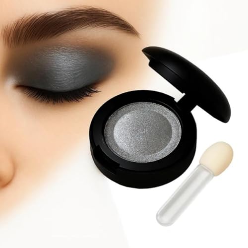 Metallic Silver Grey Reflective Pressed Powder Eyeshadow For Smokey Daytime & Evening Makeup - Portable Compact With Mirror & Applicator For All Skin Types Men And Women, Highly Pigmented, Long
