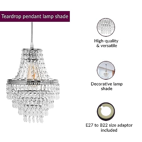 Innoteck Premium Acrylic Teardrop Pendant Light Shade with Polished Chrome Frame - Image 3