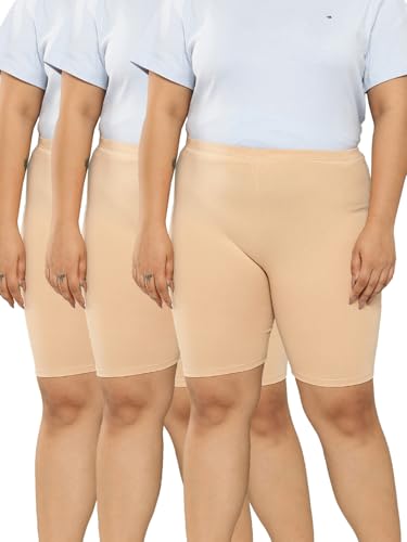 Image of LEADING LADY Women's Solid Cotton Mid Rise Shorts | Skinny fit Short for Workout, Yoga, Gym & Running Shorties (Pack of 3)