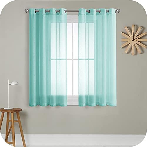 MRTREES Voile Curtains 54 Drop 2 Panels Faux Linen Grey Curtain for Bedroom Eyelet Short Sheer Curtains Panel for Living Room Patio Door 55x54 Drop 140cm x 137cm