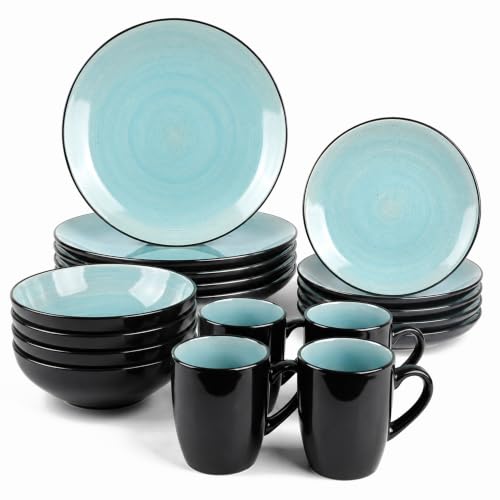 Image of DIVCHI 16 Piece Ceramic Dinnerware Set for 4 People Tableware (Light Blue)