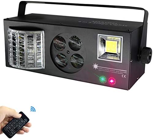 Stage Lights,MARYGEL 4 in 1 Mixed Effect Sound Activated RGBW LED Pattern Lights Strobe Light by Remote and DMX Control for DJ Club Disco Party Wedding Birthday Christmas(Black)