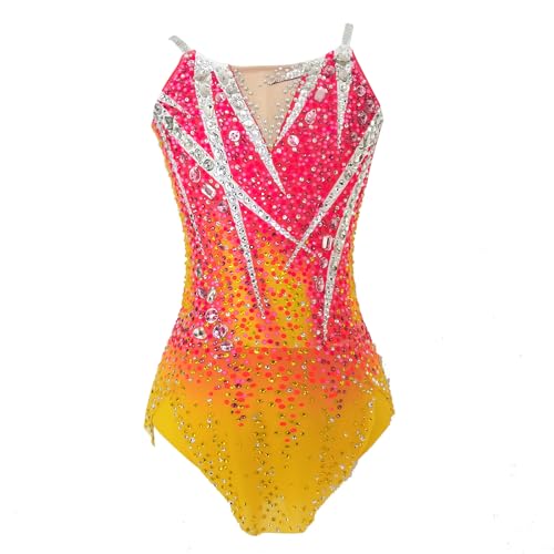 JoyCan Pink and Yellow Rhythmic Gymnastics Outfits for Girls Elegant and Comfortable