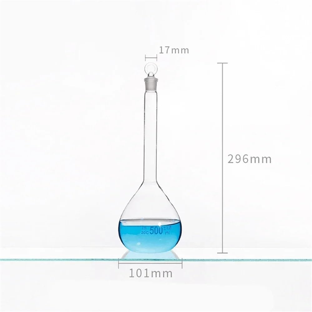 Matraz volumétrico graduado de 1 5 10 20 25 50 100 200 250 500 1000 ml, material de vidrio for laboratorio, experimento con tapón(500ml)