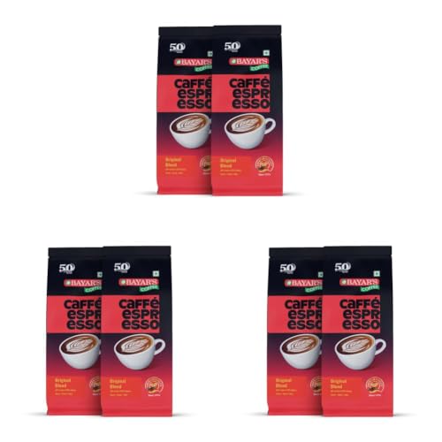 Image of Bayar's Coffee Caffe Espresso Original Blend 100% Coffee Beans (500g) | Authentic Blend with 80% Arabica & 20% Robusta | Freshly Roasted for Rich Aroma | Ideal for Espresso & French Press - Pack of 6