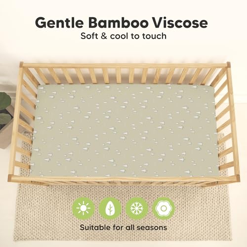 Image of 2-Pack Waterproof Baby Crib Sheets for Boys, Girls, 52x28 (Pine Grove) | Viscose Derived from Bamboo Toddler Bed Sheet Neutral, Fitted Crib Mattress Protector Cover for Baby Bedding, Soft & Gentle