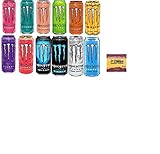 Monster Energy Drink Variety -Low Calorie Pack - 16 ounce (Pack of 12) + Stinger Energy Chews