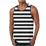 Men's Tank Tops Striped Quick Dry Sleeveless Beach Shirts Gym Workout T-Shirt Loose Fit Breathable Undershirt Tees Black