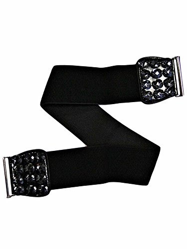 Luxury Divas Black Elastic Waist Belt With Smoky Black Gems2