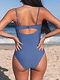 CUPSHE Women's Swimming Costume Tummy Control Swimwear Twist Front Cutout Adjustable Straps Ruched One Piece Swimsuit Blue M - Image 2