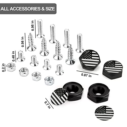License Plate Bolts Decorative Kit, 4 Pcs American Flag Black License Plate Screws Stainless Steel License Plate Frame Fasteners For Car Truck Motorcycle Suv (Flag Black) #TOP1