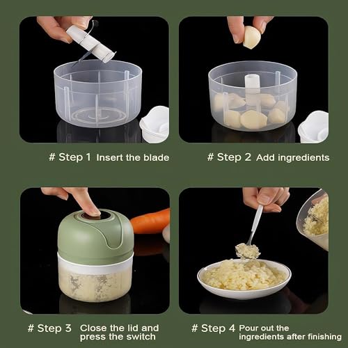 Image of Vegetable Chopper For Kitchen- Portable Food Processor Cordless Mincer for Onion, Nuts, Ginger, Vegetables, Chili & Baby Food | Stainless Steel Blades | One-Touch | 250ml