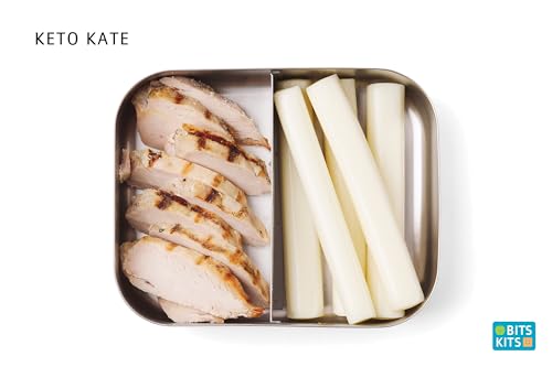 Image of Bits Kits 20801 Stainless Steel 2 Partitions Kids' Bento Box Lunch Snack Container, Metallic