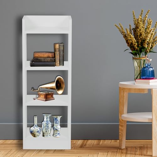 Image of YESMOM YOVA Interior 3 Layer Engineered Wood Multipurpose Rack Bookshelf Storage Organizer Stand Modern White Bookshelf Storage for Home Organization. (White)