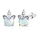 Hypoallergenic Opal Unicorn Stud Earrings for Women Girls, VOROCO 925 Sterling Silver 14K White Gold plated Tiny Ear Studs Birthday Gift for Her(Silver Unicorn)