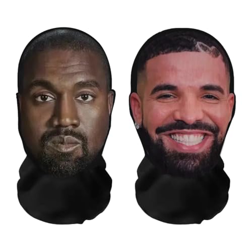 Realistische 3D-Druck Vollgesichtsmasken 'Rapper Bundle' Drake, Kanye Ye – Atmungsaktiv, leicht & bequem, ideal für Cosplay, Partys, Halloween, Karnveal & Events oder Junggesellenabschiede West