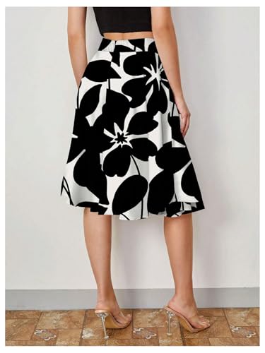 MakeMeChic Women's Midi Skirt Flowy Summer Floral High Waist A Line Knee Length Skirts3