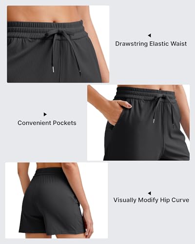 G4Free Ribbed Womens Athletic Shorts High Waisted Drawstring Gym Running Shorts with Pockets4