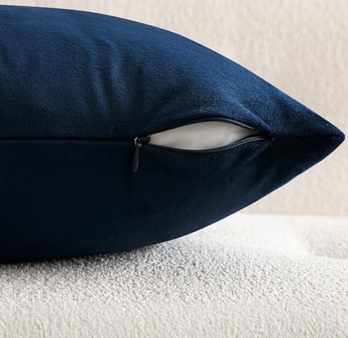 Image of MIULEE 28x28 Inch Euro Sham Velvet Pillow Covers, Set of 2 Large Square Decorative Pillows -Dark Blue Super Soft for King Bed, Sofa, Couch, Accent Chairs with Hidden Zipper