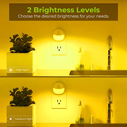 Image of AUVON Plug in Night Light with Motion Sensor and Dusk to Dawn Sensor, Mini Amber LED Nightlight with Adjustable Brightness for Bathroom, Hallway, Stairs, Bedroom, Kitchen