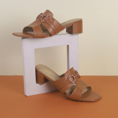 Image of Mochi Women Faux Leather Block Heel Slip-on Fashion Sandal