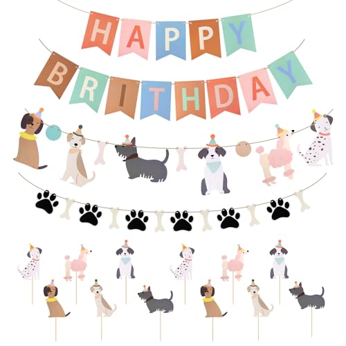 Hund Geburtstag Banner Set Happy Birthday Dekoration mit Hundemotiv Welpen Geburtstagsparty Zubehoer Hundegeburtstag Deko Geburtstagsfeier Dekorationen Haustier Party Supplies (Stil 1)