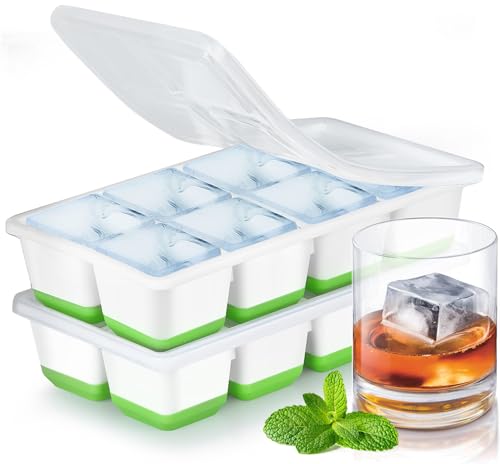 JRISBO Large Ice Cube Moulds 4.5cm Square Ice Cube Trays with Lids Set of 2 Big Silicone Ice Cube Tray Food Grade & BPA Free & Easy-Release for Freezer Cocktail Whiskey Drinks