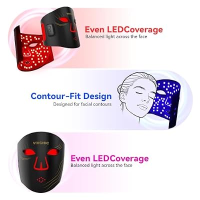 Red Light Therapy for Face 4 Wavelengths Red Light Mask(660nm Red, 850nm NIR, Blue, Yellow), 84 LEDs, Wireless 2000mAh Charging, Multiple Light Modes Anti-Aging & Brightening(Black)